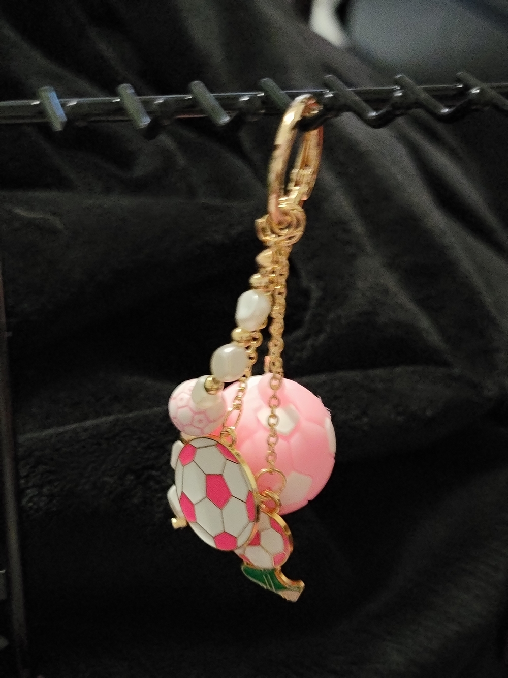 Gold Tone Pink Enamel Charm Keychain/Bag Charm